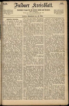 Erste Ausgabe vom Samstag, den 10. Mai 1879.
