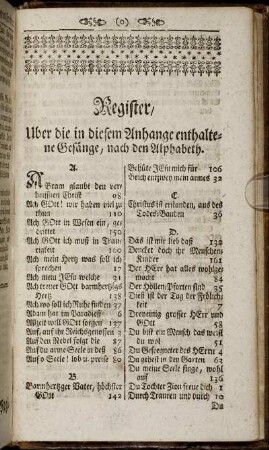 Register, Uber die in diesem Anhange enthaltene Gesänge, ...