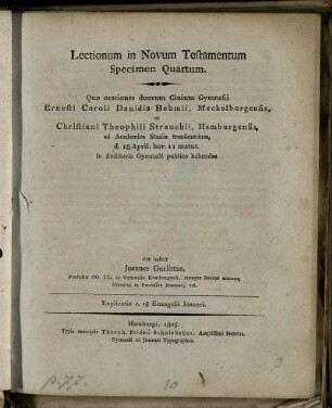 Specimen 4: Lectionum in Novum Testamentum. Specimen 4
