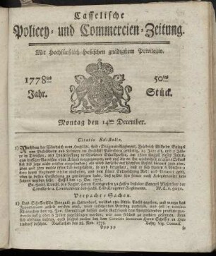 50tes Stueck, Montag den 14ten December. 1778