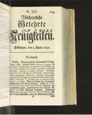 N. XIV. Tübingen, den 5. April 1737