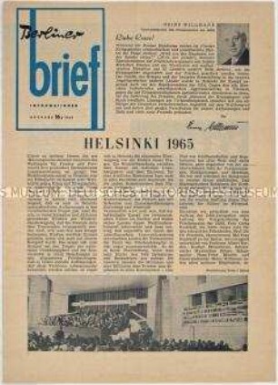 Mitteilungsblatt des Friedensrates der DDR "Berliner Brief" u.a. zum Weltfriedenskongress in Helsinki