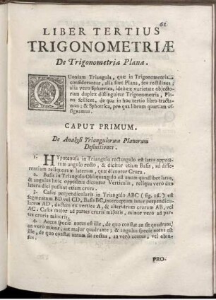 Liber Tertius Trigonometriae. De Trigonometria Plana.