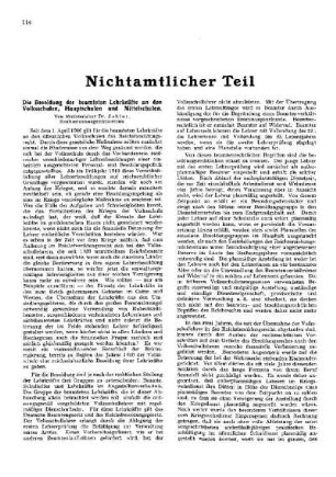 Die Besoldung der beamteten Lehrkräfte an den Volksschulen, Hauptschulen und Mittelschulen : [Nichtamtlicher Teil]