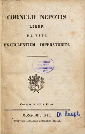 Cornelii Nepotis liber de vita excellentium imperatorum