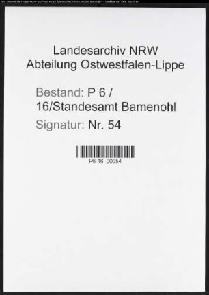 Sterberegister Standesamt Bamenohl