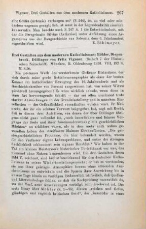267-269 [Rezension] Vigener, Fritz, Drei Gestalten aus dem modernen Katholizismus