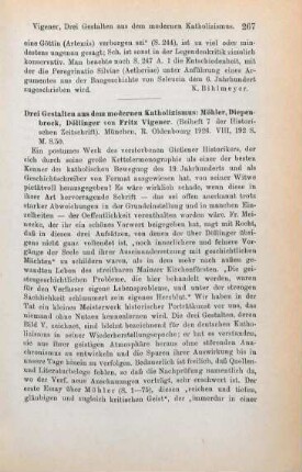 267-269 [Rezension] Vigener, Fritz, Drei Gestalten aus dem modernen Katholizismus