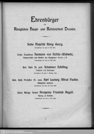 Ehrenbürger der Königlichen Haupt- und Residenzstadt Dresden.
