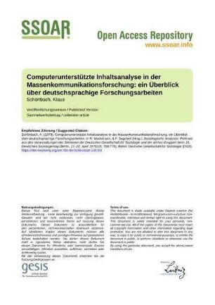 Computerunterstützte Inhaltsanalyse in der Massenkommunikationsforschung: ein Überblick über deutschsprachige Forschungsarbeiten