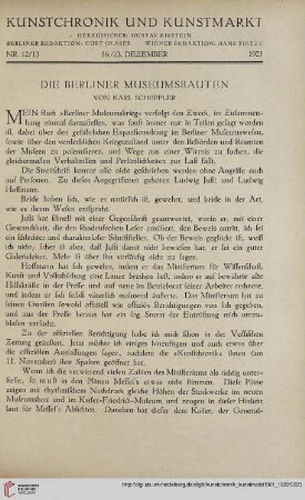 Neue Folge 33 = Jahrgang 57: Die Berliner Museumsbauten