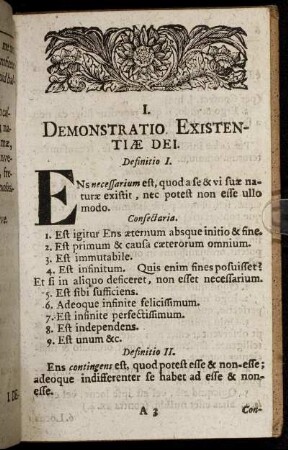 I. Demonstratio Existentiæ Dei.