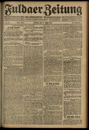 Erste Ausgabe vom Freitag, den 09. März 1917.