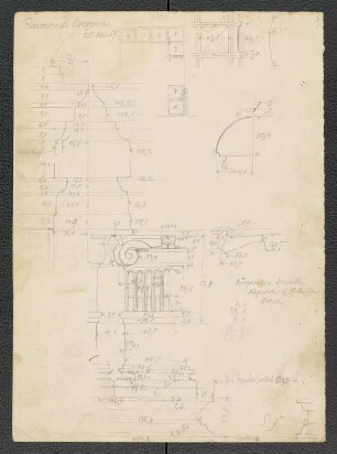 Palazzo Raimondi-Soldi zu Cremona, Fassadensystem (Gesims und Pilaster), Hauptgesims, Bogen, Kartusche