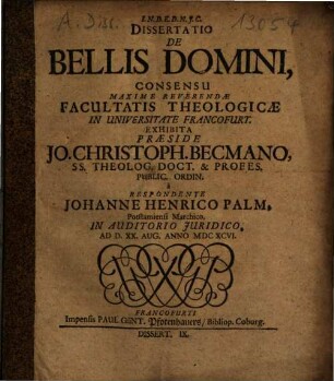 Dissertatio De Bellis Domini