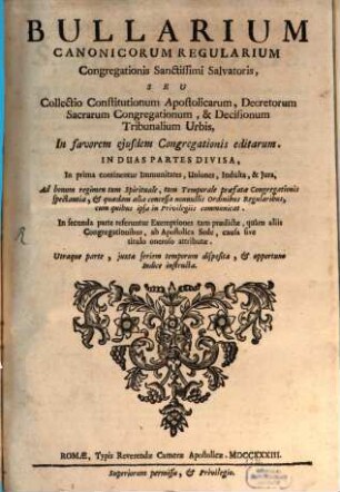 Bullarium Canonicorum Regularium Congregationis SS. Salvatoris. 1
