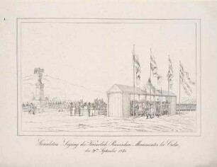 Grundsteinlegung des kaiserlich-russischen Monuments für die Schlacht bei Kulm 1813 (Culm, heute Chlumec u Chabařovic) bei Teplitz (heute Teplice), 1835