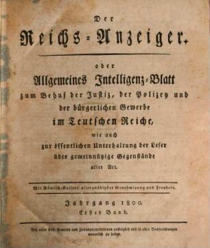 Kaiserlich privilegirter Reichs-Anzeiger. 1800,1, 1800, 1