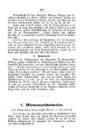 Elementar-Unterrichts-Wesen in Frankreich : [V. Elementarschulwesen]