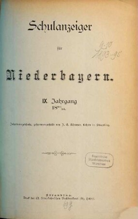 Schulanzeiger für Niederbayern. 9. 1893/94