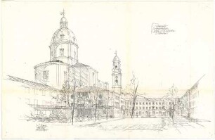 Gsaenger, Gustav; München, Theatinerstr.; Bayerisches Kultusministerium, Erweiterung - Vorprojekt Erweiterungsbau, Hofseite (Perspektive
