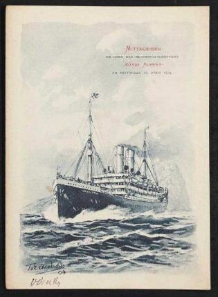 Mittagessen an Bord des Reichspostdampfers "KÖNIG ALBERT" am Mittwoch, 23. März 1904