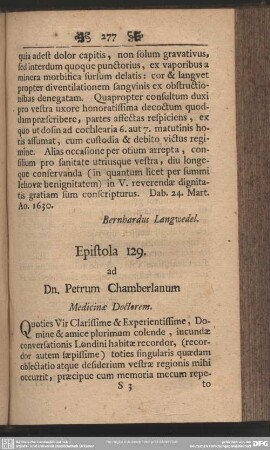 Epistola 129. ad Dn. Petrum Chamberlanum Medicinae Doctorem