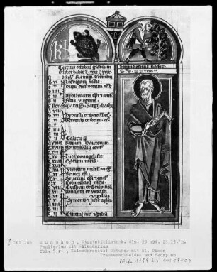 Psalterium mit Kalendarium — Kalenderseite Oktober mit drei Miniaturen, Folio 5recto