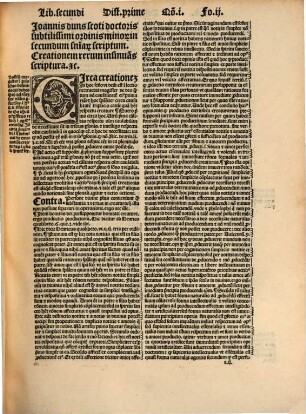 ... liber doctoris Subtilis fratris Joannis Duns Scoti ordinis Minorum super sententias, 2. Secundus liber doctoris Subtilis fratris Joa[n]nis Duns Scoti ordinis Minorum super sententias
