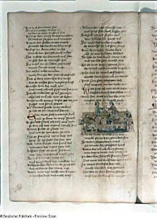 Textseite mit Illustration, Die Ermordung Caesars, Seite 28v