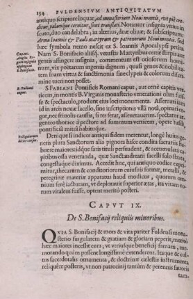 Caput IX. De S. Bonifacij reliquiis minoribus.