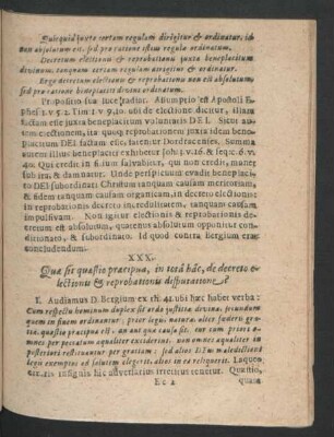 XXX. Quae sit quaestio praecipua, in tota hac, de decreto electionis & reprobationis disputatione?