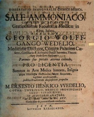 Dissertatio Inauguralis Chimico Medica De Sale Ammoniaco