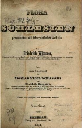 Flora von Schlesien preussischen und österreichischen Antheils. 1