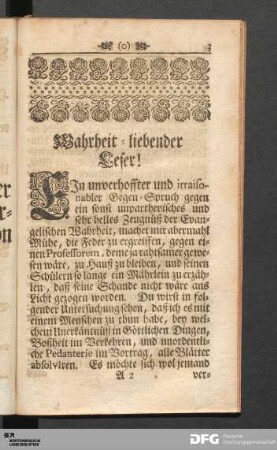 Wahrheit-liebender Leser! ...