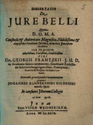 Dissertatio De Iure Belli