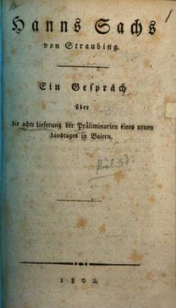 Ein Gespräch über die achte Lieferung der Präliminarien eines neuen Landtages in Baiern