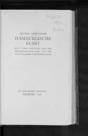 Hamburgische Kunst : nach einem Vortrage über die Frühjahrsausstellung von 1898