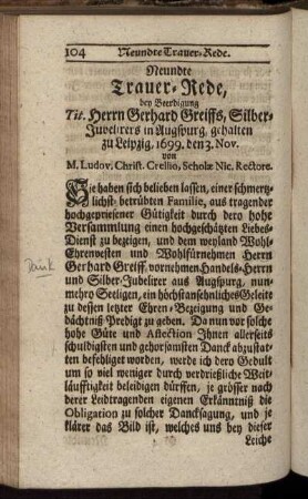 Neundte Trauer-Rede.