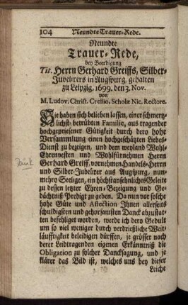 Neundte Trauer-Rede.