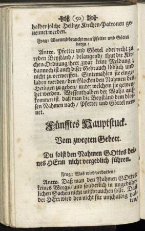 Fünfftes Hauptstuck. Vom zweyten Gebott. Du solst den Nahmen Gottes deines Herrn nicht vergeblich führen