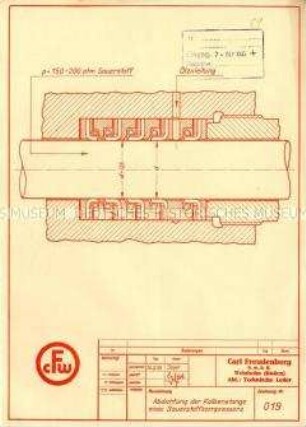 Abdichtung einer Kolbenstange eines Sauerstoffkompressors / Zeichnung Nr 019