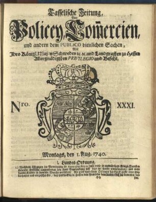 Nro. XXXI, Montags, den 1. Aug. 1740