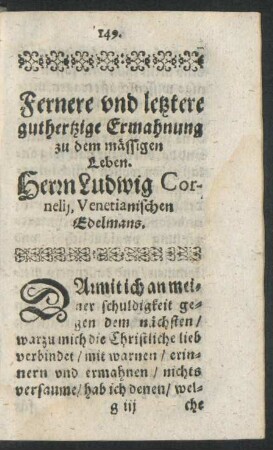 Fernere und letztere guthertzige Ermahnung zu dem mässigen Leben.
