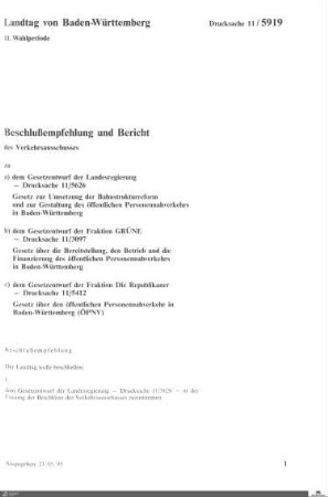 Gesetzentwurf zum öffentlichen Personennahverkehr (ÖPNV)