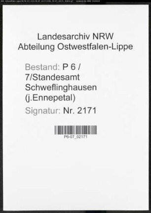 Sterberegister Standesamt Schweflinghausen