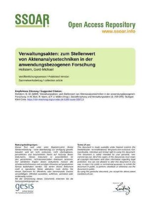 Verwaltungsakten: zum Stellenwert von Aktenanalysetechniken in der anwendungsbezogenen Forschung