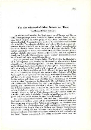 Von den wissenschaftlichen Namen der Tiere
