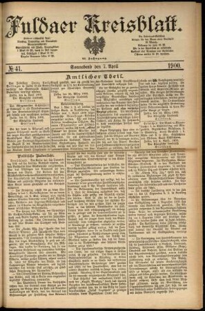 Erste Ausgabe vom Samstag, den 07. April 1900.