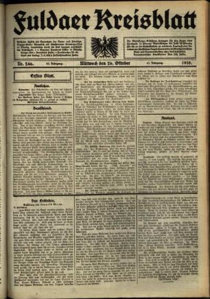 Erste Ausgabe vom Mittwoch, den 26. Oktober 1910.
